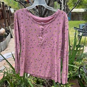 Natural Reflections Women Lg long sleeveTee Plum/yellow/white/blue/green flowers